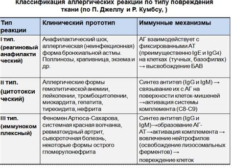 Возможные изменения числа важных клеток при аллергической реакции