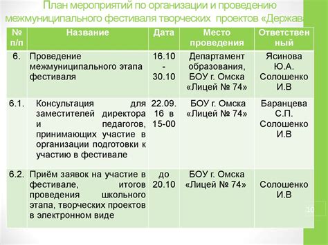 График работы и дни проведения мероприятий