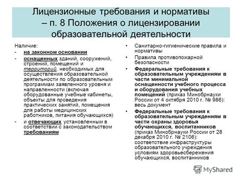 Законодательная база: требования и нормативы для помещения 
и осуществления деятельности