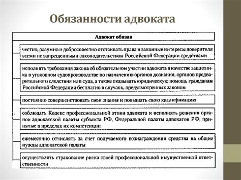 Ключевые обязанности адвоката в отношении клиента и суда