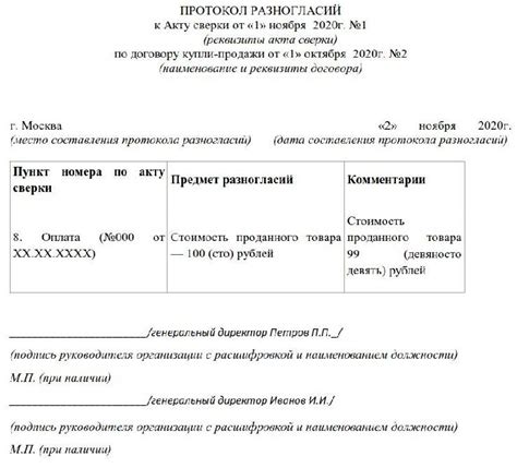 Описание унифицированного акта сверки