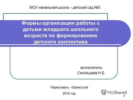 Основные принципы организации работы с детьми младшего возраста