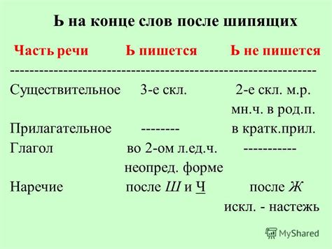 Особенности написания существительных со знаком ь после шипящих