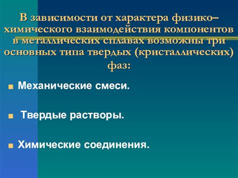 Особенности химического взаимодействия компонентов