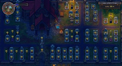 Посетите означенные заведения в мире Graveyard Keeper
