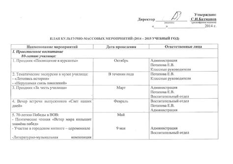 Расписание культурно-развлекательных мероприятий