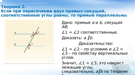 Теорема о соответствующих углах при пересечении прямых и ее доказательство