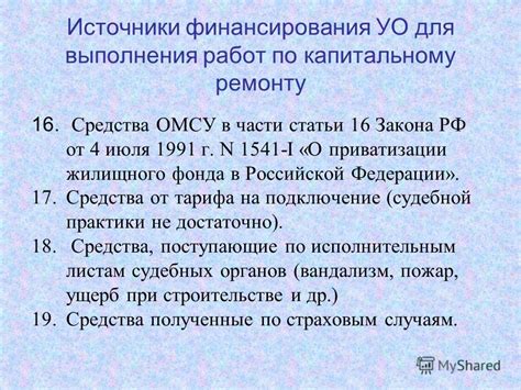 Узаконенные источники финансирования капитального ремонта жилищного фонда