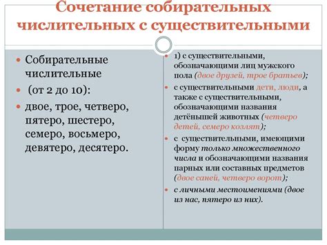 Употребление числительных существительных в связи с различными порядковыми числительными