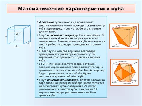 Характеристики вершин куба