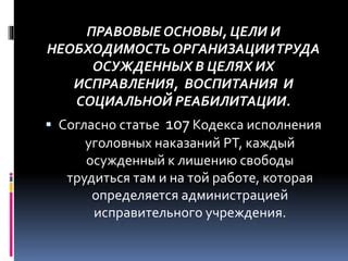 Цели программ реабилитации и трудовой занятости в исправительных учреждениях