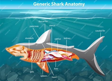 Детали анатомии акулы в рисунке