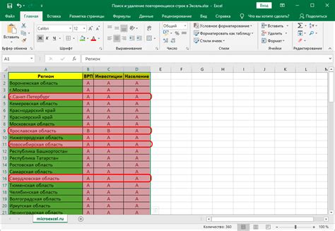 Использование формулы для удаления повторяющихся строк в Excel