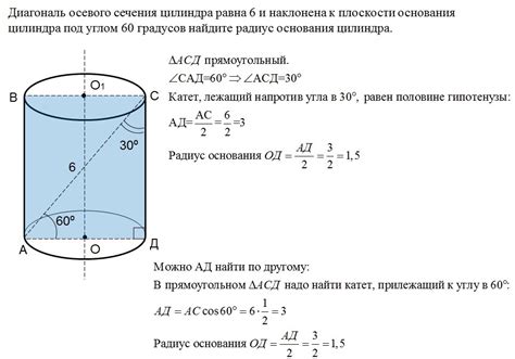 Определение диагонали осевого сечения цилиндра