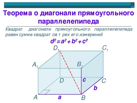 Расчет диагонали внутри параллелепипеда