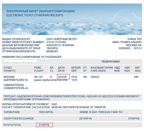 Структура билета
