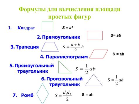 Формулы для нахождения площади каждой грани