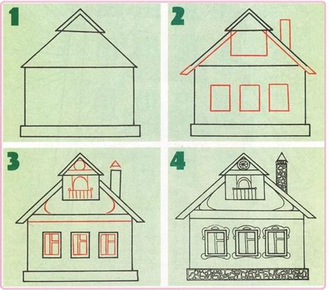 Этапы рисования японского домика